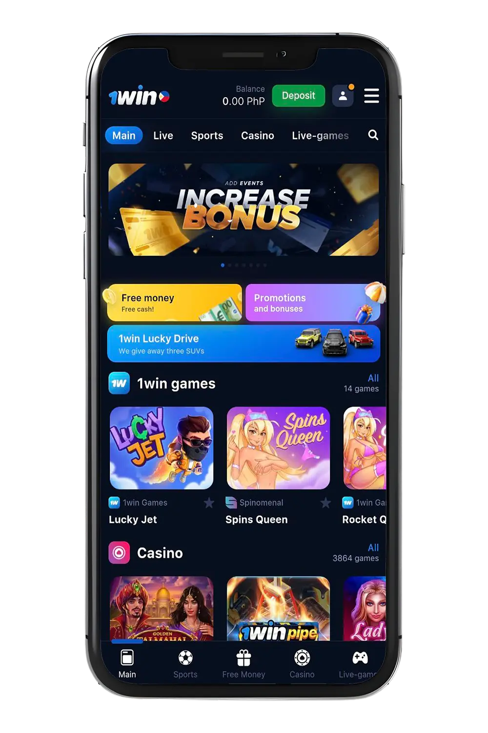 Screenshot of the main page of the 1Win betting site